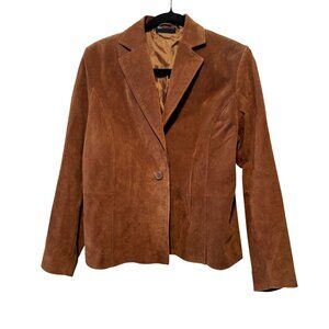Relativity Womens Genuine Leather Suede Blazer Jacket XL Brown Polyester Lining